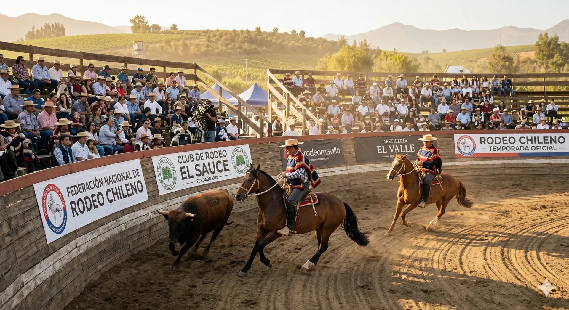 Huaso a caballo en una medialuna chilena